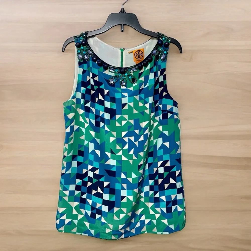 Tory Burch Embellished Silk Sleeveless Blouse‎ Size 4